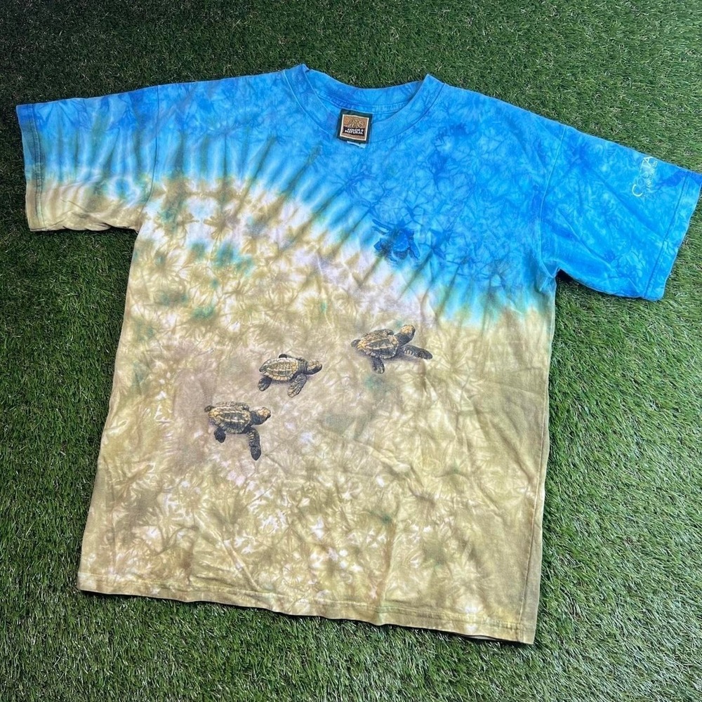 Vintage Color Naturals Sea Turtle Tie Dye Graphic T Shirt Beach Size Small USA